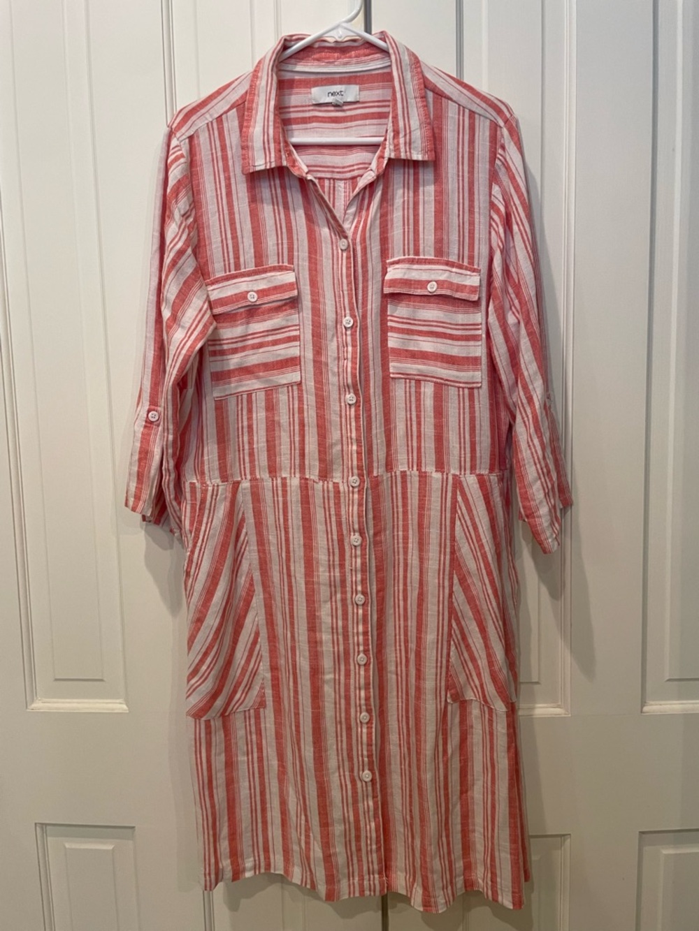 next Coral and White Striped Button-Front Dress
